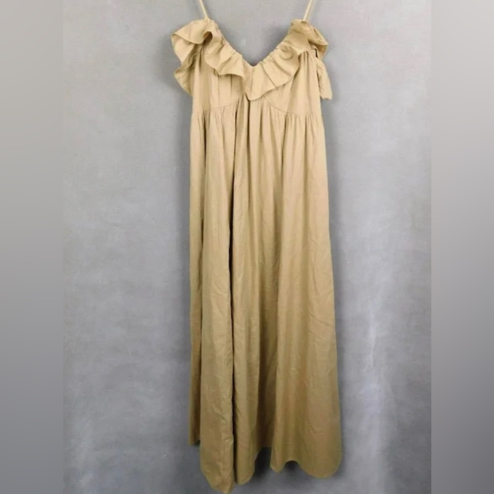 H&M Ruffle Tan Cotton Maxi Dress